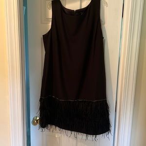 New Alex Marie black cocktail dress with feather and rhinestone bottom- 18W